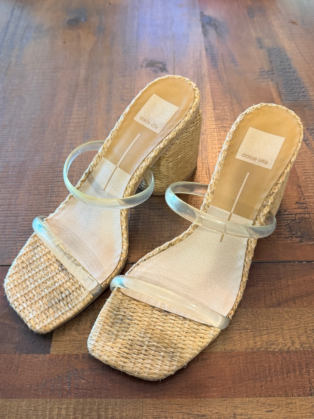 Dolce Vita Natural Woven Wedge Sandals with Clear Straps